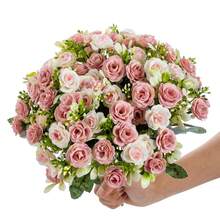 1/3PCS Romantic Silk Rose Bouquet Artificial Flowers Plastic Fake Plants Centerpieces Vase For Spring Autumn Wedding Decor Arrangement For Mother's Day/Father's Day/Festival Birthday/Party Accessories/Wedding/Room/Home/Kitchen/Bedroom/Living Room/Table Decoration/Bride's Bouquet/Outdoor Garden Decorations - Pink - View 6
