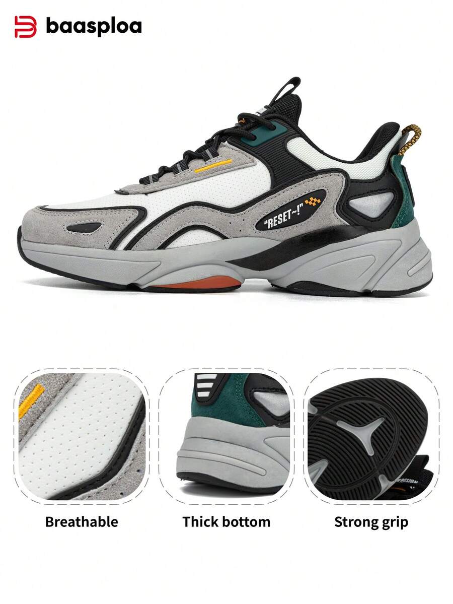 baasploa 1双男士户外运动休闲鞋，时尚防滑PU皮革，高品质男士步行鞋