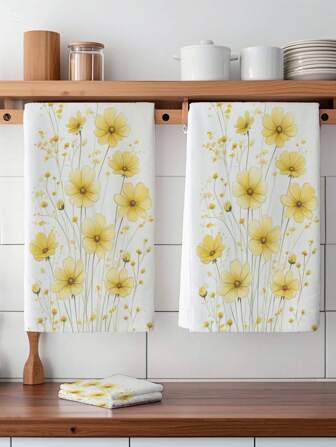 Set van 2 handdoeken met bloemenprint, elegant, zacht en absorberend, ideaal voor keuken, badkamer en hotel - decoratieve vaatdoek van ultrafijne microvezel, geschikt voor koken, bakken en als cadeau voor thuis - machinewasbaar