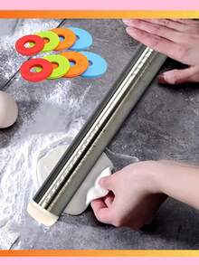 Rodillo de amasar ajustable con guía de anillo grueso - antiadherente - 43 cm Rodillo de masa francés grande y resistente de acero inoxidable para hornear pizzas, pasteles y tartas - Plateado - Ver 7