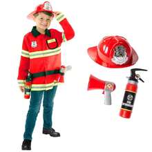 Morph Costumes High-Quality Kids Firefighter Costume | Fun Fancy Dress Outfit With Toy Accessories For Halloween, Role Play & Dress-Up Adventures - Red - View 2