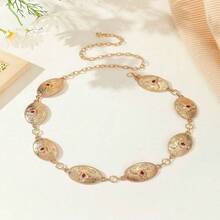 Middle Eastern Stylish Single Layer Metal Bull Head Chain Waist Belt, Retro Versatile For Dresses - Gold/Ruby - View 13