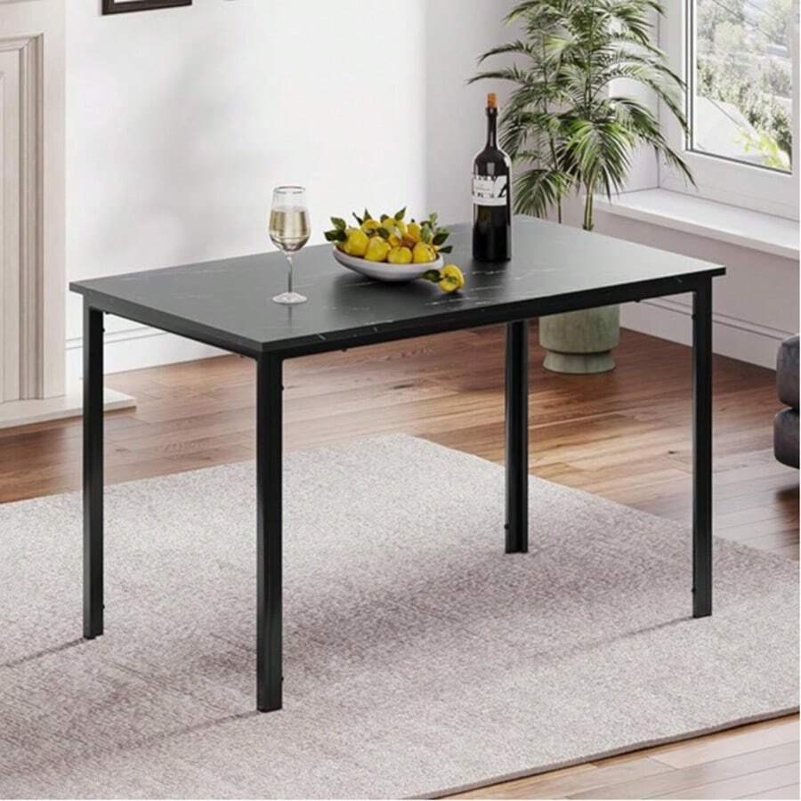 Dining Table, Modern Rectangular Dining Table Kitchen Table With Marble Effect Top And Metal Legs, 120x70cm Wooden 4-6 Seater Dinner Table For Home, Cafe And Restaurant