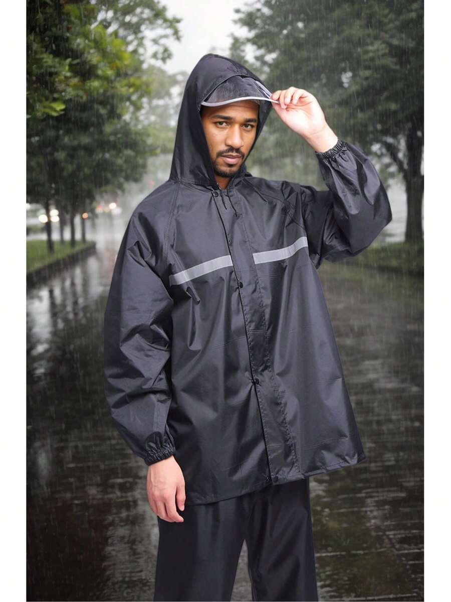 Conjuntos de impermeable y pantalones de lluvia, adecuados para montar en moto, unisex. - Negro - Ver 1