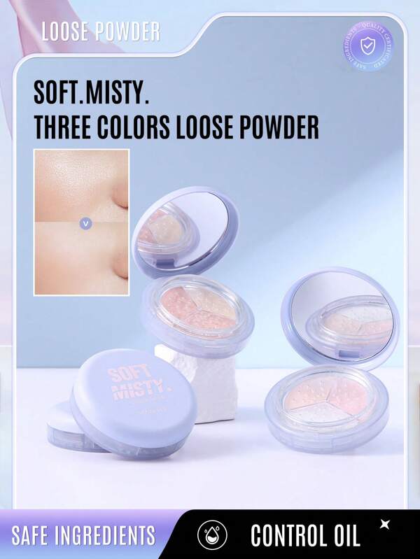 3 Colors Loose Powder, Soft Misty Fine Powder, Skin Does Not Take Off Makeup 0.8gx3