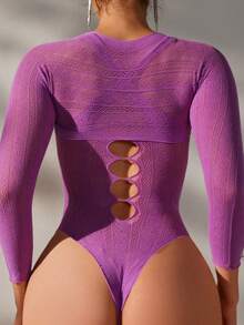 性感内衣紫色蝴蝶结心形印花连体网（不含内裤） - 彩色 - 查看 4