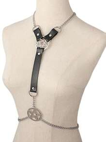 Catene per il corpo, imbracature per il corpo, catene per la vita in pelle nera, accessori da corpo, monili da corpo per donne e uomini, decorazioni da corpo gotiche, accessori per feste, cinture con catene in pelle, cinture punk