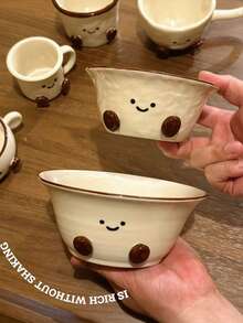 1pc Hand Painted Cute Little Footprint Ceramic Bowl With Handles - Multicolor - View 5