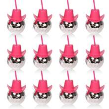 Disco Ball Cup, Pink Cowboy Hat Cup With Straw, Glitter Ball Cup, Disco Ball Plastic Cup With Straw, Cowboy Western Party Supplies Cup, Reusable Party Cup