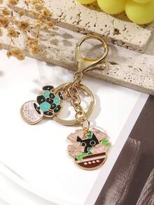 1pc Women's Fashionable Alloy Green Plant & Cat Decor Versatile Keychain - Multicolor - View 3
