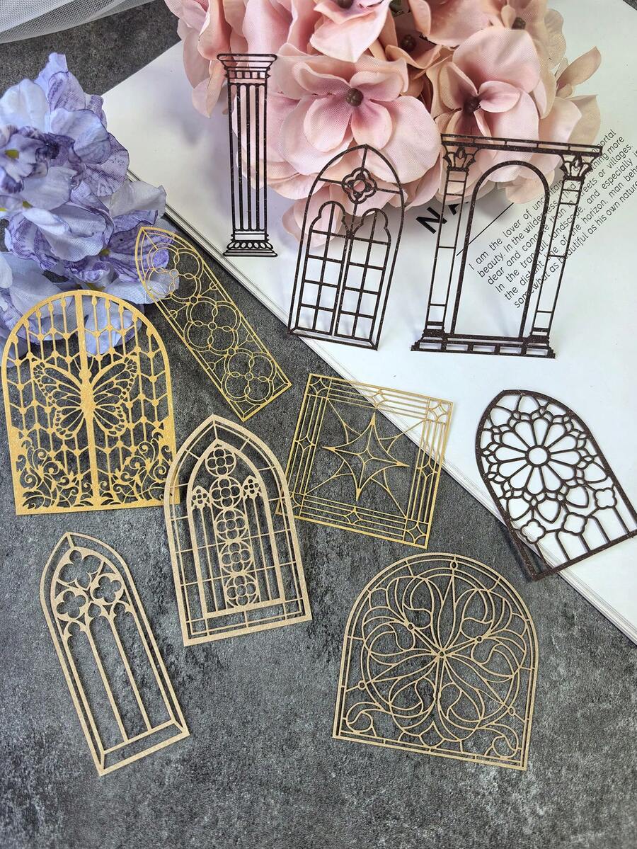 10pcs/Pack Vintage Hollow Flower Window Handmade DIY Craft Paper - Multicolor - View 1