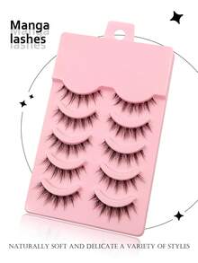Asiteo 5 Pairs Of Anime-Inspired Natural-Style 3D Volume Lashes, Clear Bands - Reusable False Eyelashes For Beginners, Perfect For Cosplay And Everyday Makeup - الأسود - مشاهدة 5