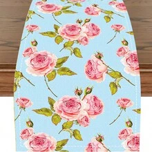 1pc/5pcs/7pcs Floral Art Print Polyester Table Runner With 6pcs Placemats - Polyester, Rectangle, Holiday Table Decor Cloth Runners, Home Decoration, Kitchen Dining Table Decor, Room Decor, Table Runners