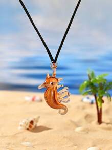 1pc Multicolor Hand-Painted Glazed Ceramic Marine Life Seahorse Pendant Necklace, Suitable For Daily Wear, Beach Vacation, Parties, And Romantic Gift For Valentine's Day