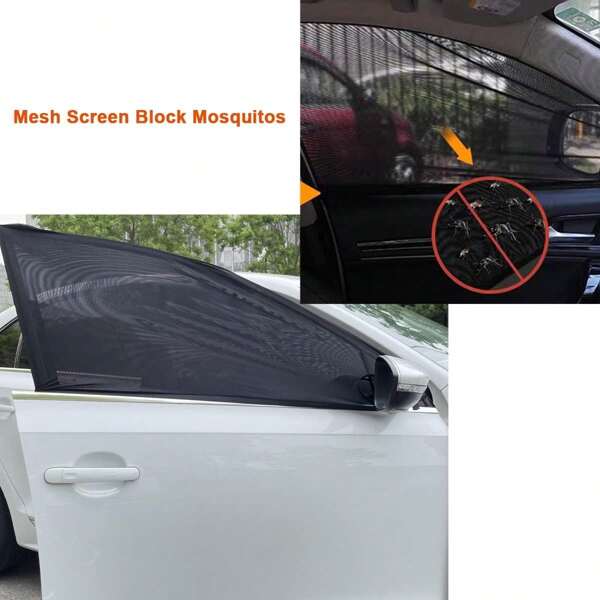 4pcs Car Front Rear Window Mosquito Net, Car Window Sun Shade Curtain, Car Window Mesh Netting, UV Protection