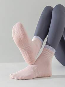 2/4/6双装瑜伽普拉提运动风格撞色女士防滑短袜春秋季健身芭蕾舞室内运动地板袜医院赤脚女袜，普拉提袜 - 彩色 - 查看 6
