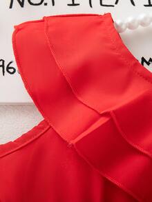 Summer Baby Girls' Cute Vacation Style Asymmetrical Shoulder Ruffle Trim Romper - Red - View 6