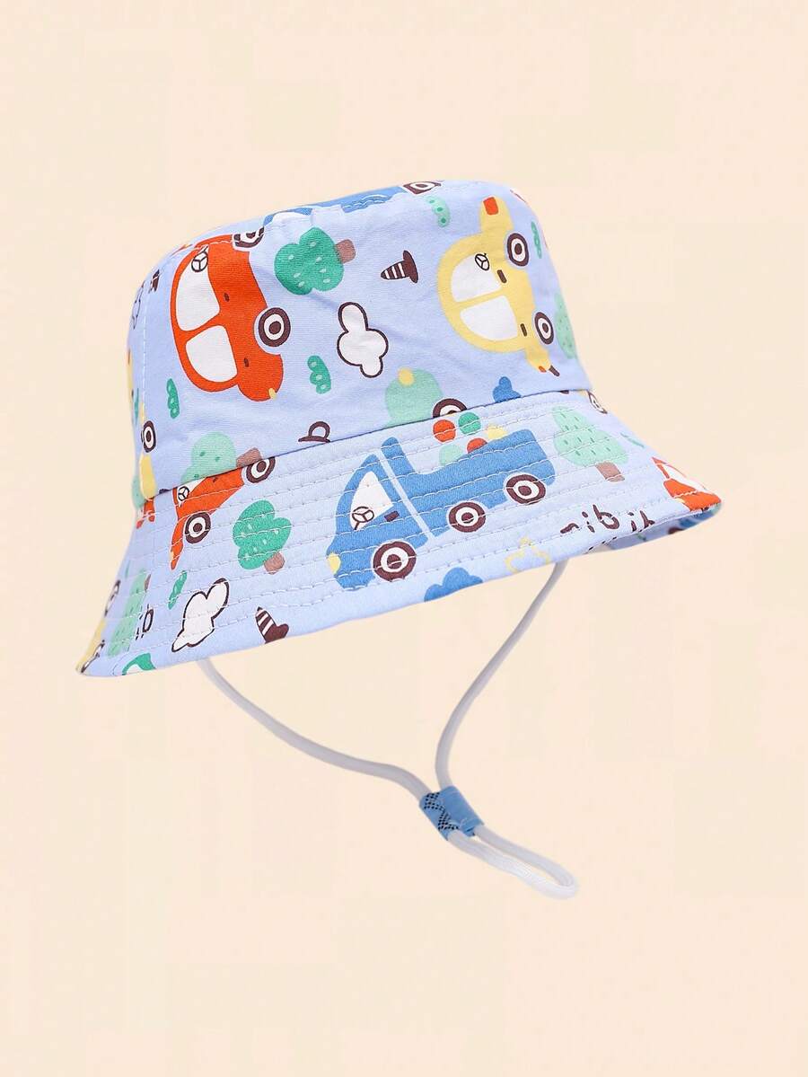 1pc Cartoon Taxi Pattern Kids Sun Hat, Unisex Infant Bucket Hat For Outdoor Activities, Beach, Sun Ion - Sky Blue - View 1