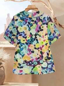 Women's Polyester Floral Print Front Open Shirt