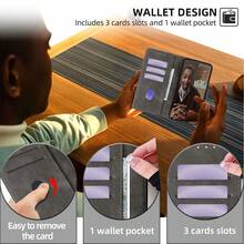 keyunfei 1pc Smartphone Protective Case, Grey, Card Slots, Multi-Card Slots, Push Card Hole, Wallet, Leather Stand, Buckle Flip Cover, Compatible With Apple 17/16/16E/15/14/13/12/11/Pro Max/Plus, Galaxy S25/S22/S21/20/S24/S23 Plus/Ultra/FE, A90/A80/A73/A72/A56/A55/A54/A42/A41/A36/A35/A26/A25/A16/A15/A05/A04, Note 12/11S/10S/9T/9S/13C/12C/9A, POCO X7/X5/X4/X3/M7/M4/M3/F7/F3/Y7A/X9B/X9A/X8B, Oppo Reno 7/6 Lite, Pixel 9A/9 Pr/7A, OnePlus N20/N20/CE3 - Grey - View 5