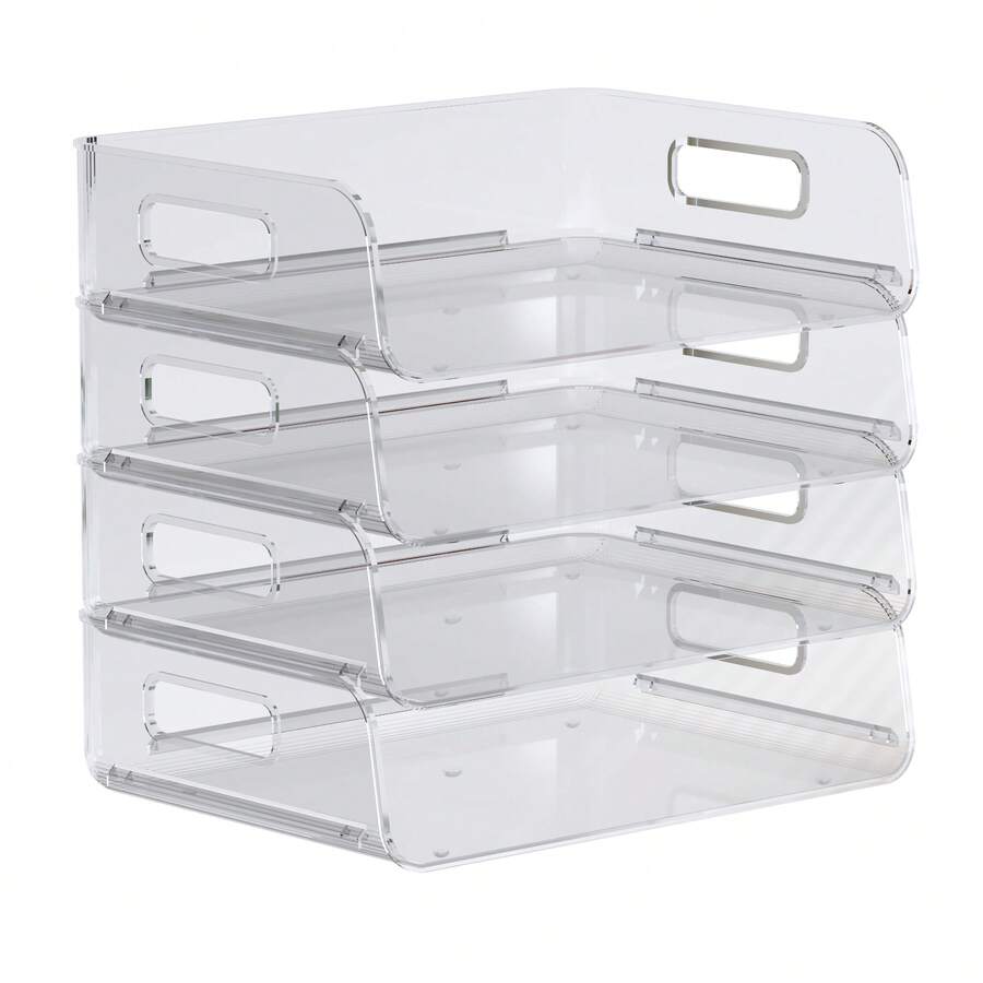 Paper Organizer For Desk, Stackable Letter Tray Set, Clear Plastic Office Organization And Accessories Storage, Desktop File Mail Document Organizers, Inbox Tray For Desk, Ideal For Organizing Magazines, Books & Papers