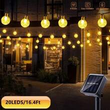 Solar Light String With Crystal Ball Design - Energy Saving Outdoor Garden Decor String Lights, 20/50/100 LED Lights With Multiple Components, Semi-Recessed Installation, Button Control, Detachable Fixtures, Recessed, Plastic Lampshade, Rechargeable Ni-Cad Battery - Ideal For Wedding, Party, Courtyard, Garden, Christmas And Halloween Celebrations