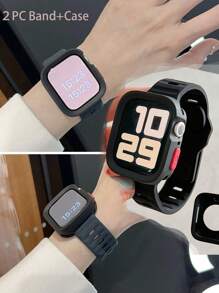 2pcs-Pack Compatible With Apple Watch Band Apple WatchStrap And Apple WatchCase Men And Women Adjustable Fluorescent Green Soft Ultra Thin Silicone Sports Apple WatchStrap And Tpu Hollow Out Soft Armor Clear Protective Apple WatchCase For Men & Women,Compatible With Apple Watch Band 40/41/44/45/49MM, Compatible With Apple Watch Series Ultra/SE/9/8/7/6/5/4, Smart Watch Accessories