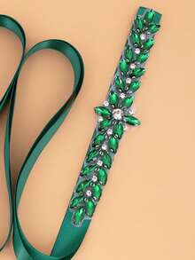 1 件祖母绿新娘腰带配丝带，伴娘腰饰，适合晚礼服，婚礼配饰 - 綠色絲帶 - 查看 7