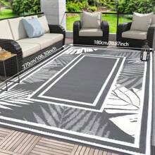 Outdoor Rug,Patio Rug,Reversible Portable Outdoor Plastic Straw Rug,Camping Rugs For Outside RV,Large Waterproof Area Rugs For Patio,Deck,Picnic,Porch,Balcony(6'x 9',White&Gray)