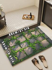 1PC Realistic Park Pavement Printed Doormat, Lightweight Super Thin Anti-Slip Floor Mat, Decorative Entrance Mat, Plush Velvet Easy Care, Trimable, Dirt-Resistant, Washable, Ironable, Indoor/Outdoor Welcome Carpet, Home Decor Floor Mat