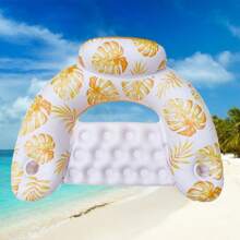 1pc Flamingo & Leaf Design Inflatable Floating Lounge Chair, PVC Inflatable Floating Mat, Inflatable Water Sports Equipment