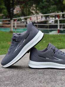 男士透气运动鞋，轻便防滑休闲运动鞋，百搭，2025年新品，防臭网眼 - 灰色 - 查看 8