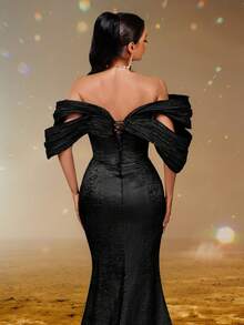 Smilprince Glamorous Black Off-The-Shoulder Mermaid Gown With Ruched Bodice And High Slit, Formal Evening Dress, Elegant Prom Dress For Women, Long Formal Dress For Wedding Guest,Evening Dress Women Dresses,Sexy Gown - Black - View 9
