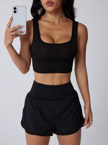 1pc Women's Fitted Ribbed Spaghetti Strap Camisole Sleeveless Casual Vest Tank Top, Summer