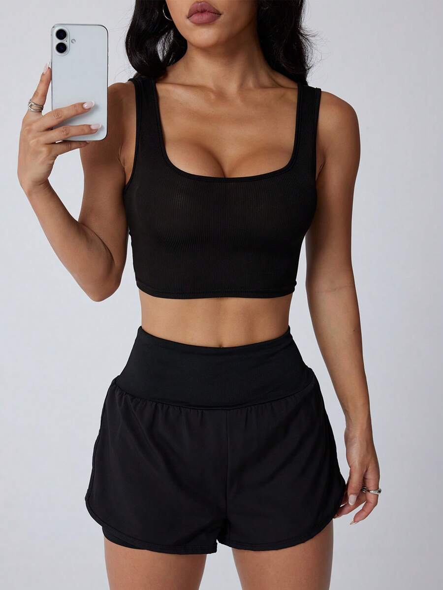 1pc Women's Fitted Ribbed Spaghetti Strap Camisole Sleeveless Casual Vest Tank Top, Summer