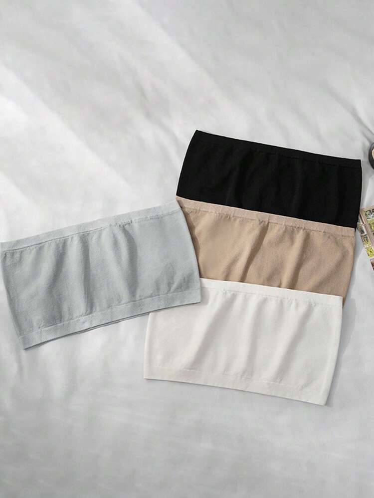 4pcs/Set Women Anti-Slip Strapless Seamless Camisole Chest Cover Shirt Tube Top Elastic Breathable Underwear With Fake Collar For Dress For Christmas Decor - Black and White - View 7