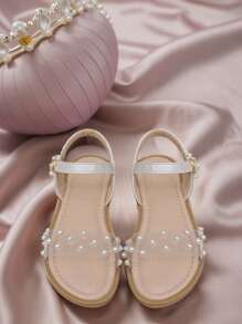 Girls Fashionable & Comfortable Transparent Pearl Wave Style Princess Sandals For Mid/Kids
