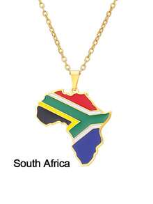 1pc Stainless Steel Hip-Hop African Country Map & Flag Pendant Necklace, Suitable For Women Daily Wear, Gift For Family, Friends, Beach Holiday, Festival, Birthday - Multicolor - View 24