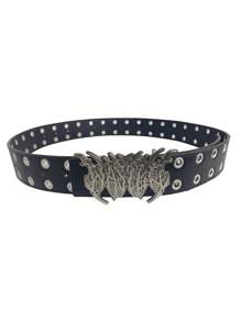 Vintage Leopard Print Dual Exhaust Hole Men's Belt, Punk Rock Cyber Flame Cowboy Elements, Versatile For Sweatshirt, Jeans, Suitable For Daily And Holidays