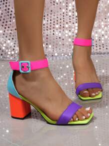Colorful Summer - New Thick Heel High Heels, Strap Peep Toe Design High Heel Sandals, Comfortable To Wear, Suitable For Daily Wear, Office, Dates, Vacation And Summer Activities