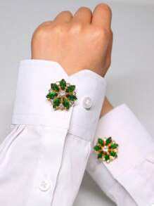 2 أزرار أكمام جذابة بغطاء الزر مزينة براينستون على شكل زهرة لأزرار أطراف القميص بدون خياطة، متعدد الألوان لبدل الأعمال والفساتين والبدلات الرسمية والملابس، هدية عيد الميلاد