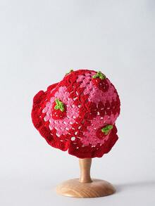 Tropiscape Boho 1pc Women's Crochet Strawberry Pattern Bucket Hat Suitable For Daily Wear Winter Fall Valentine's Day Autumn Winter Gifts Cottagecore,SummerOutfit - Red - View 7