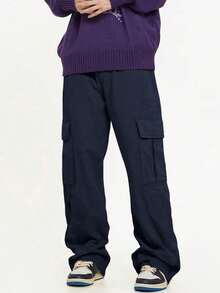1 pièce Pantalon droit avec poches pour garçons adolescents/jeunes, vêtement de rue pour l'extérieur - Bleu azur - Voir 4