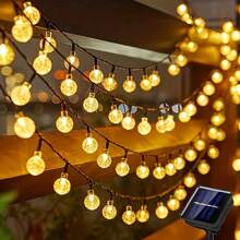 Solar Light String With Crystal Ball Design - Energy Saving Outdoor Garden Decor String Lights, 20/50/100 LED Lights With Multiple Components, Semi-Recessed Installation, Button Control, Detachable Fixtures, Recessed, Plastic Lampshade, Rechargeable Ni-Cad Battery - Ideal For Wedding, Party, Courtyard, Garden, Christmas And Halloween Celebrations