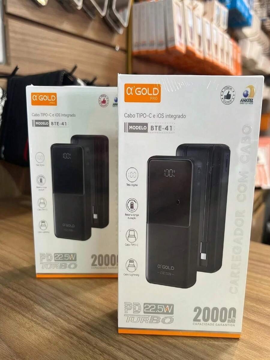 Portable Charger Powerbank 10000/20000mAh 22.5W Inputs Led Battery Indicator A'gold BTE-35 - 黑色 - 查看 1