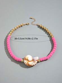 1pc Beachy Shell Beaded Necklace With CCB Elements, Suitable For Beach Party Gifts (Asymmetrical Bead Count) - 29452-purple - View 6