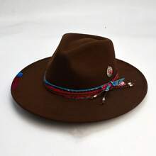 1pc Bohemian Cowboy Hat, Jazz Panama Hat, Tweed Unisex Hat, Derby Hat, Classic Felt Hat, Western Cowboy Hat - A Must-Have Item For Dances, Parties, Dates, Going Out, Outdoor Camping