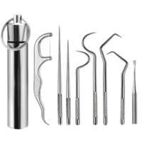 Set de 3/4/5/6/7/9 piezas de palillos de dientes de acero inoxidable con tubo portátil de almacenamiento, limpiador dental de metal para el cuidado y limpieza oral de los dientes