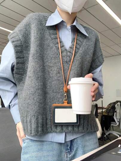 Alicedudu Chaleco de mujer minimalista de cuello en V para otoño/invierno