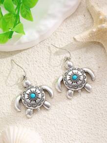 1 par de pendientes con diseño de tortuga para mujer, joyería de moda delicada y linda, regalo de cumpleaños u ocasiones festivas adecuado para uso diario y reuniones